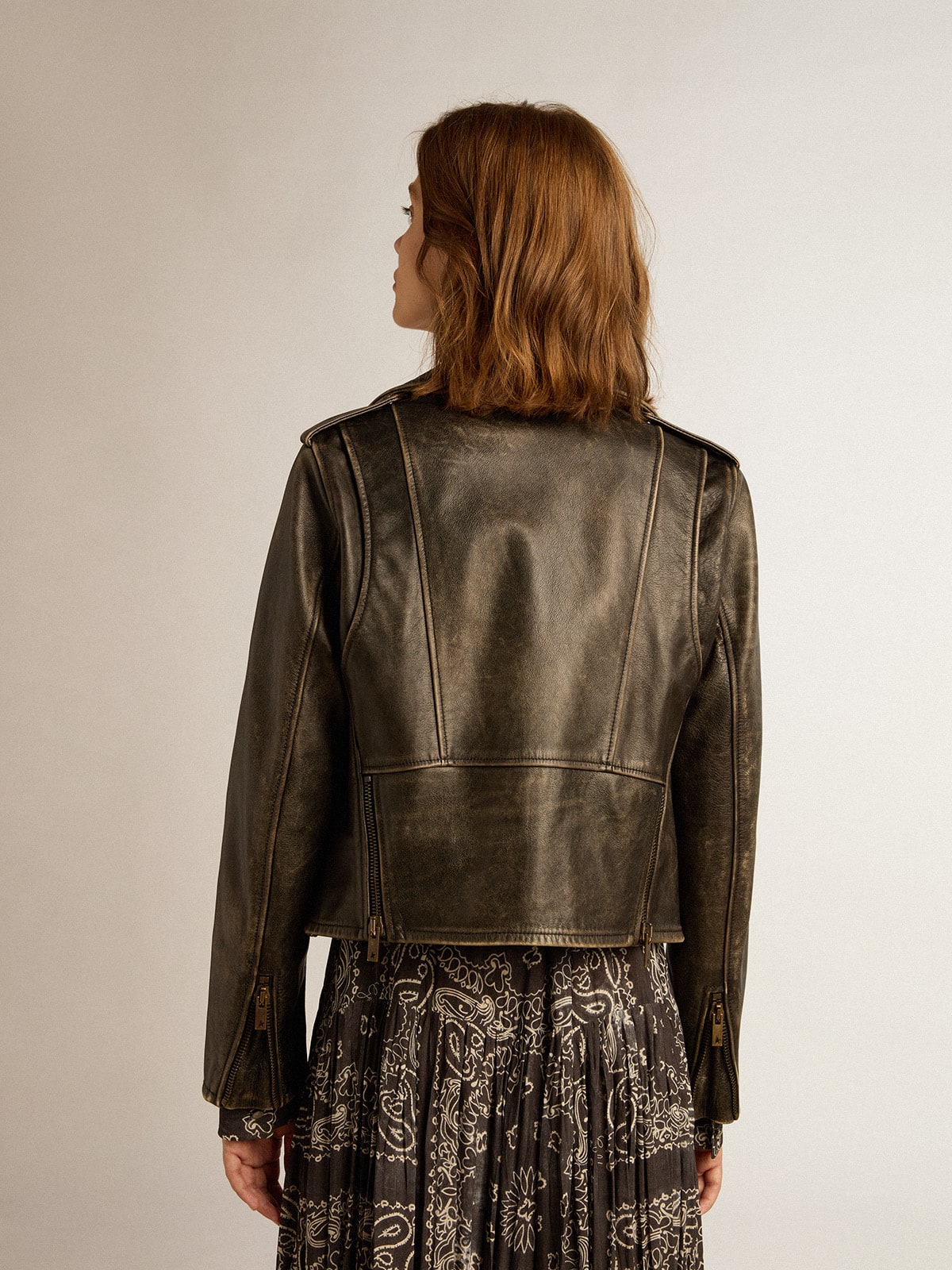 Women’s black leather biker jacket Golden Goose