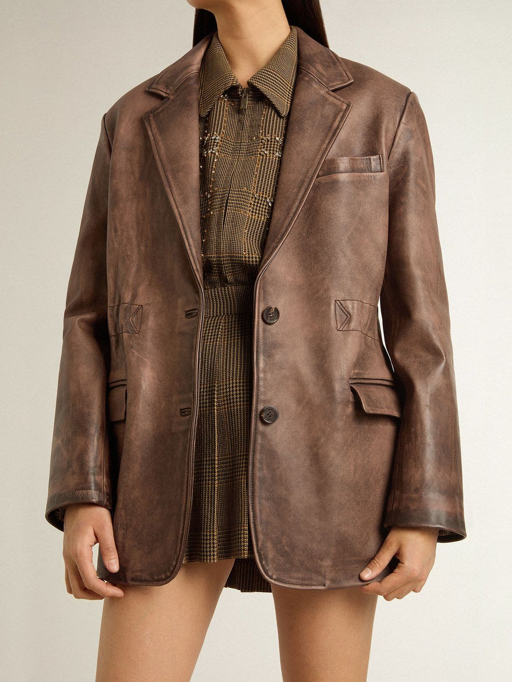 Women's brown leather jacket