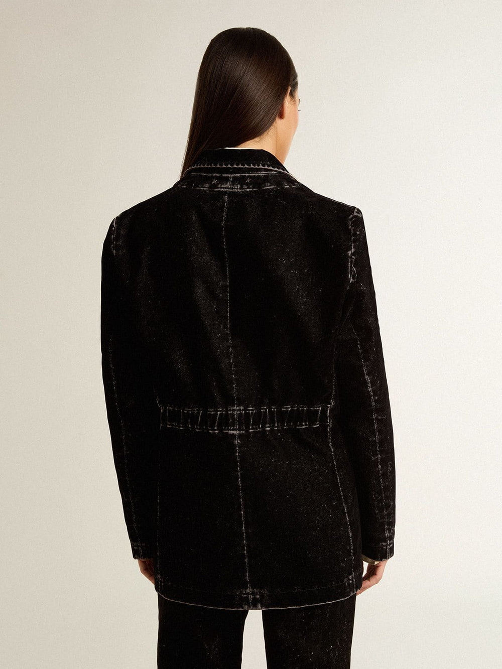 Women's black denim jacket with a velvet effect