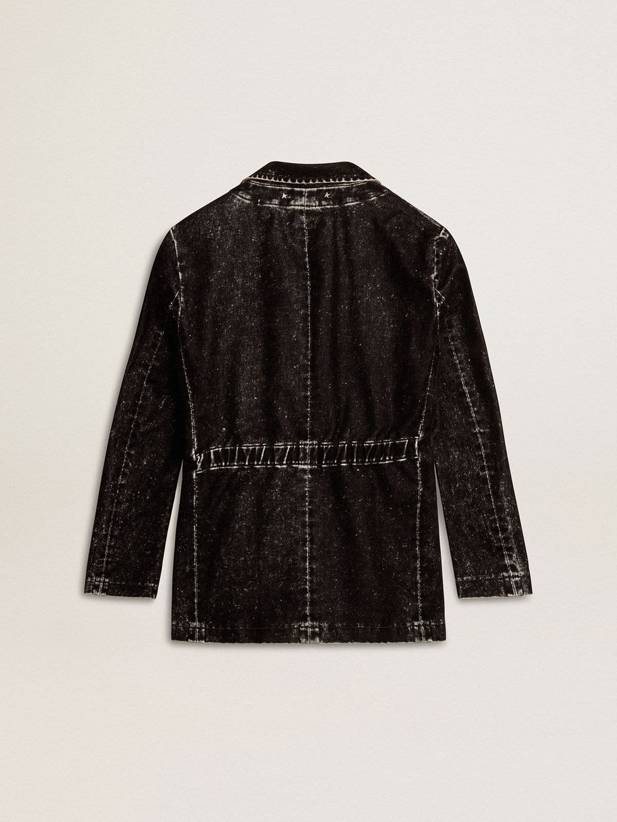 Women's black denim jacket with a velvet effect