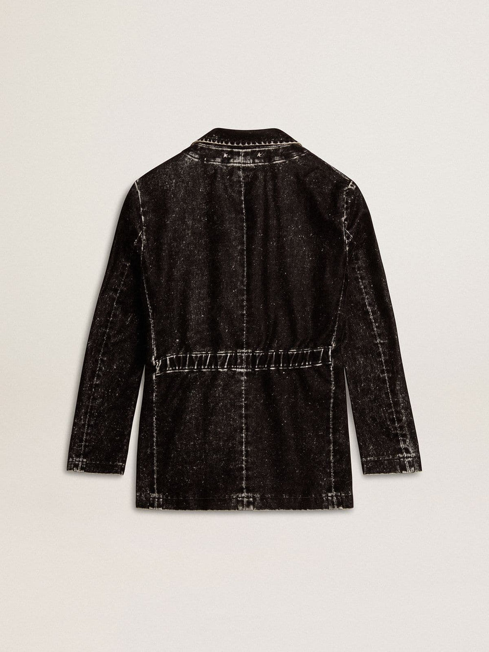 Women's black denim jacket with a velvet effect