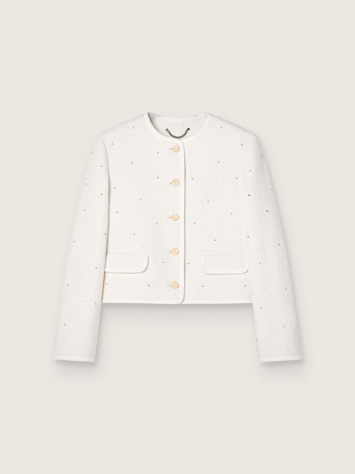 Women’s boxy jacket in bouclé cotton with all-over beads