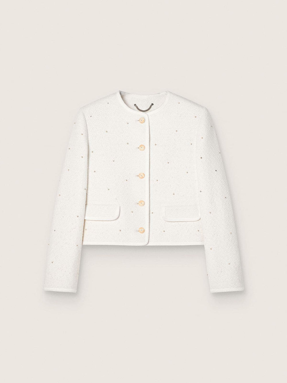 Women’s boxy jacket in bouclé cotton with all-over beads
