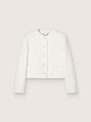 Women’s boxy jacket in bouclé cotton with all-over beads