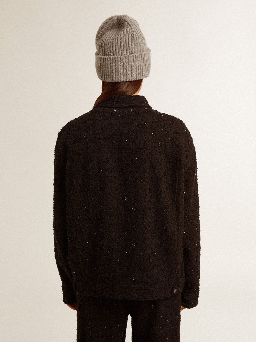 Women’s black denim jacket with embroidery