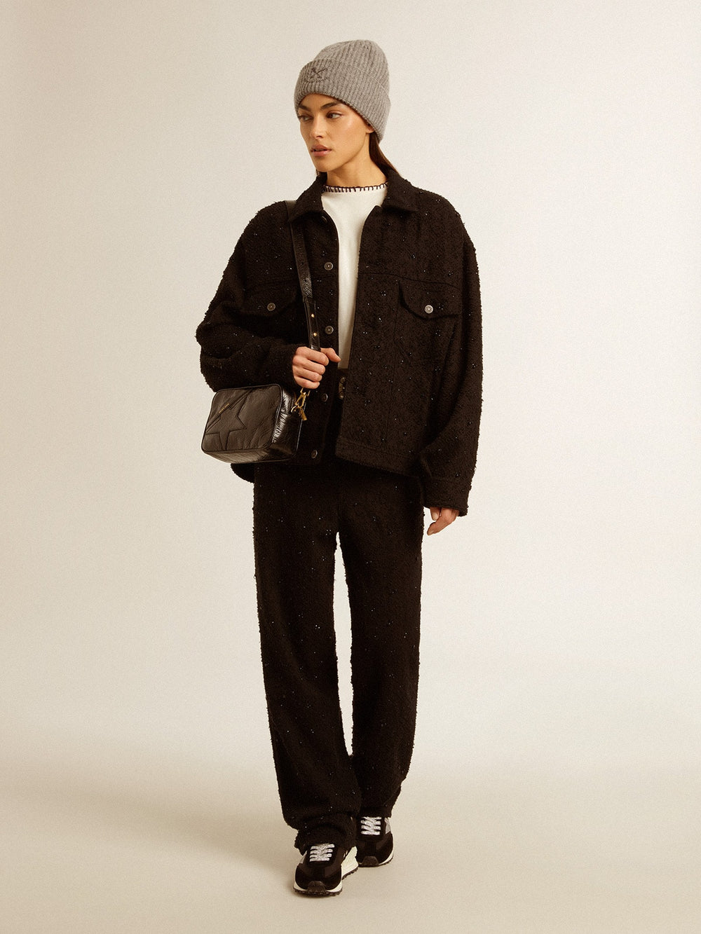 Women’s black denim jacket with embroidery