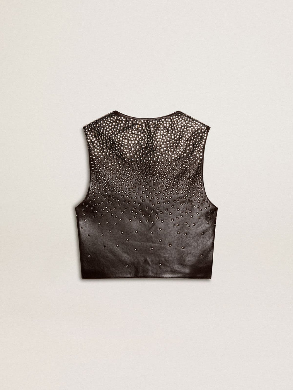 Women's black leather waistcoat with gradient-effect studs
