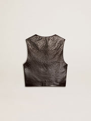 Women's black leather waistcoat with gradient-effect studs