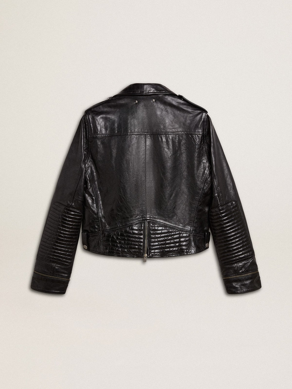 Women’s black leather biker jacket with glossy effect