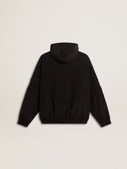 Women's windcheater in black nylon with tone-on-tone crystals