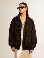 Black multi-pocket windcheater