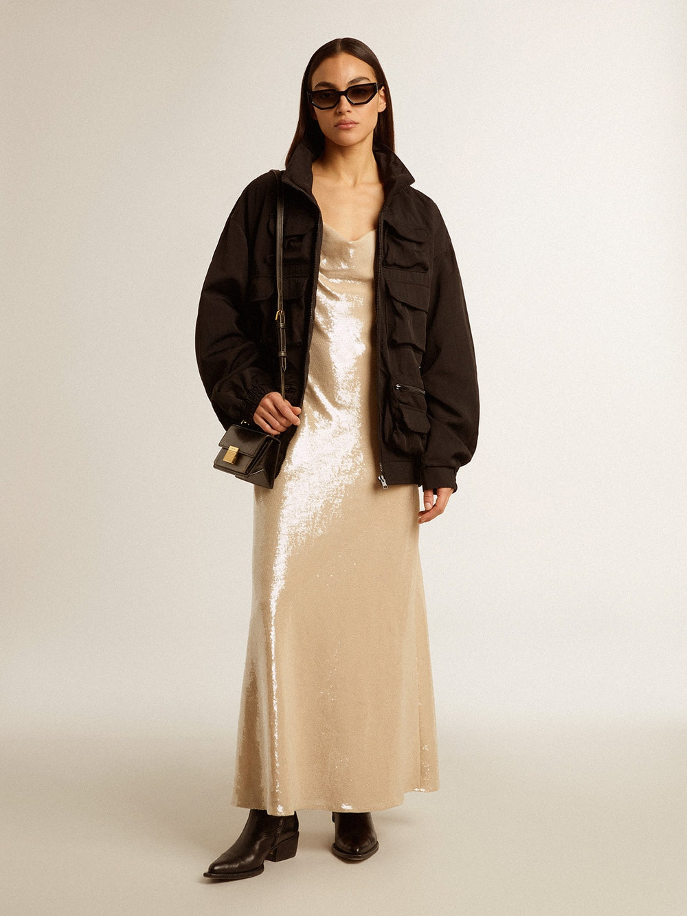 Black multi-pocket windcheater