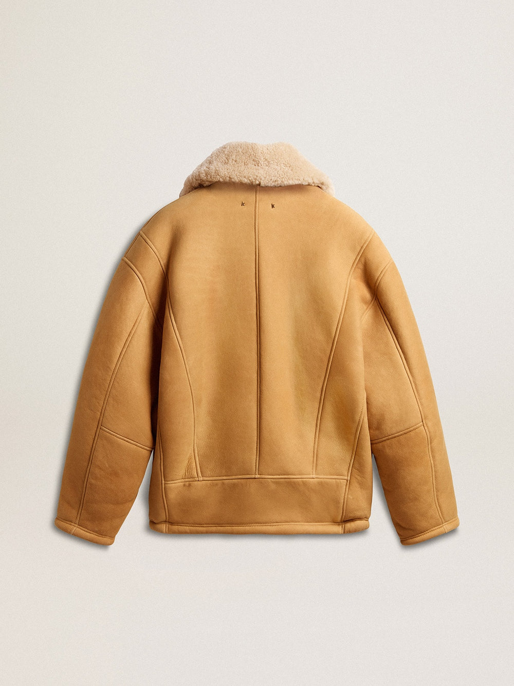 Women's sheepskin jacket with a wide shearling shawl collar