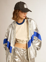 Women’s windcheater in silver technical fabric