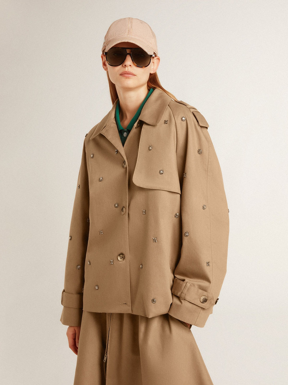 Women's oversized trench coat with crystals