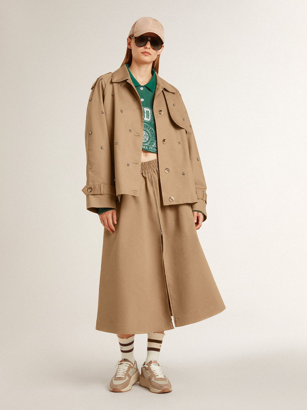 Women's oversized trench coat with crystals