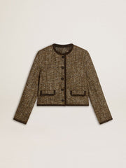 Women's Journey jacket in wool tweed with coffee-colored suede details