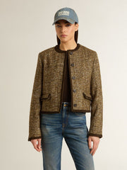 Women's Journey jacket in wool tweed with coffee-colored suede details