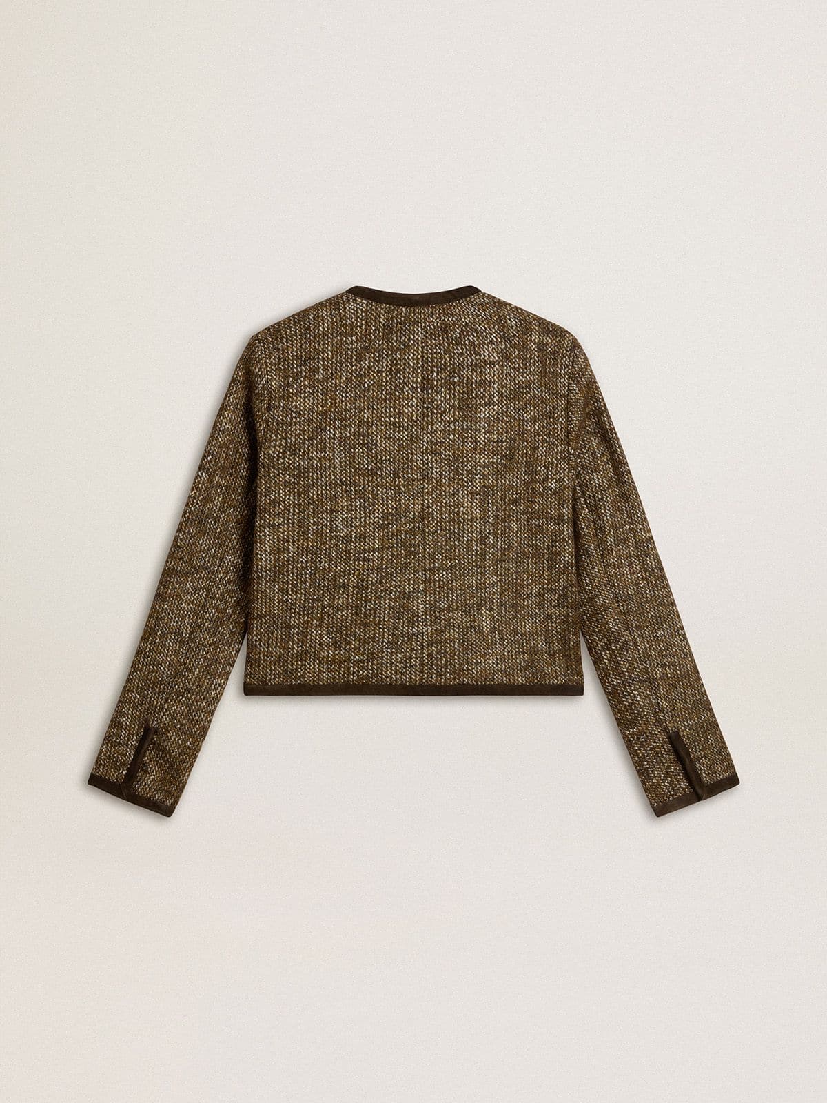 Women's Journey jacket in wool tweed with coffee-colored suede details