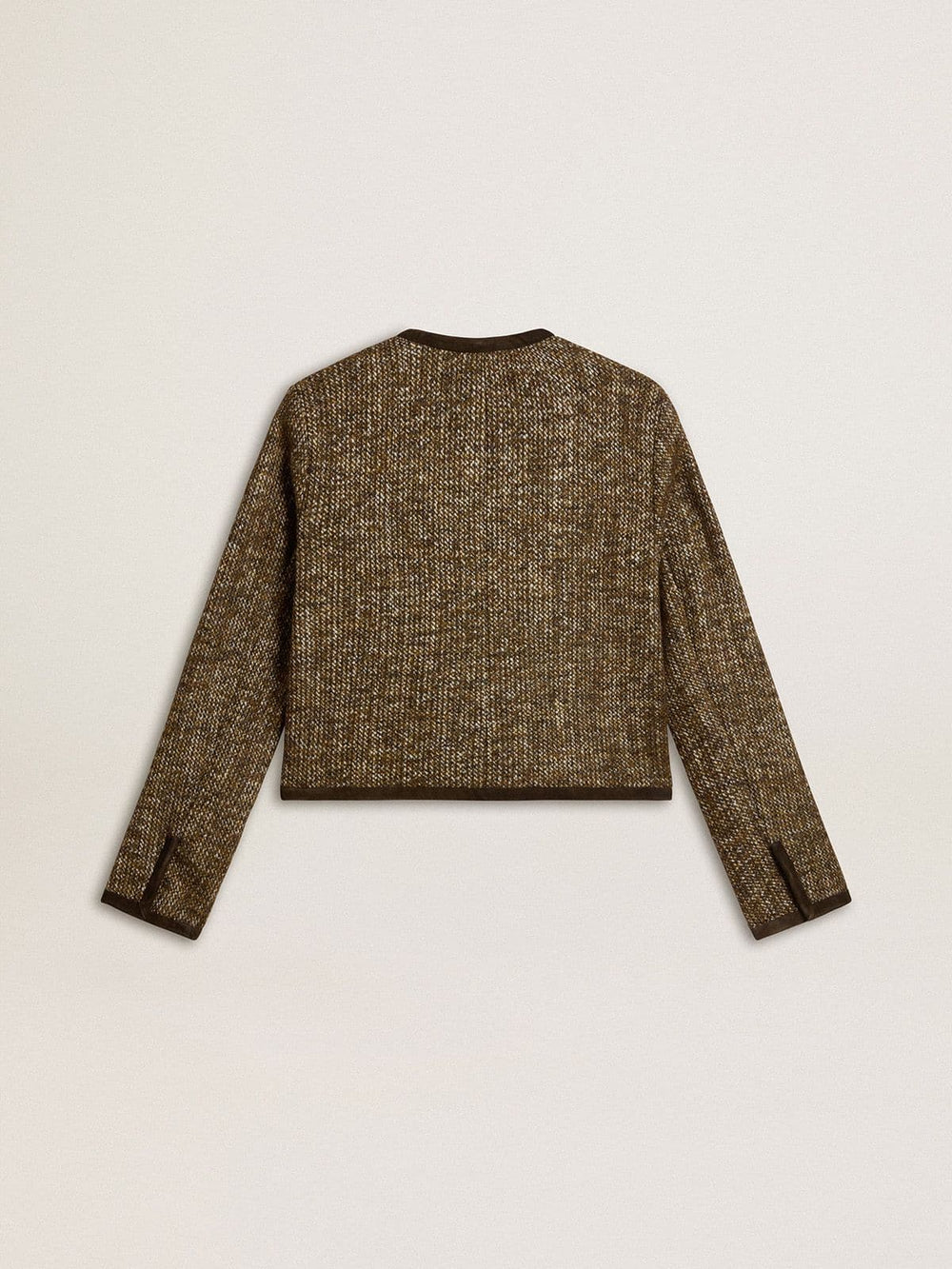 Women's Journey jacket in wool tweed with coffee-colored suede details