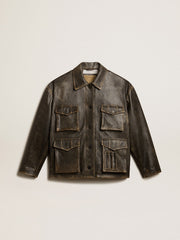 Women's aged brown nappa leather jacket