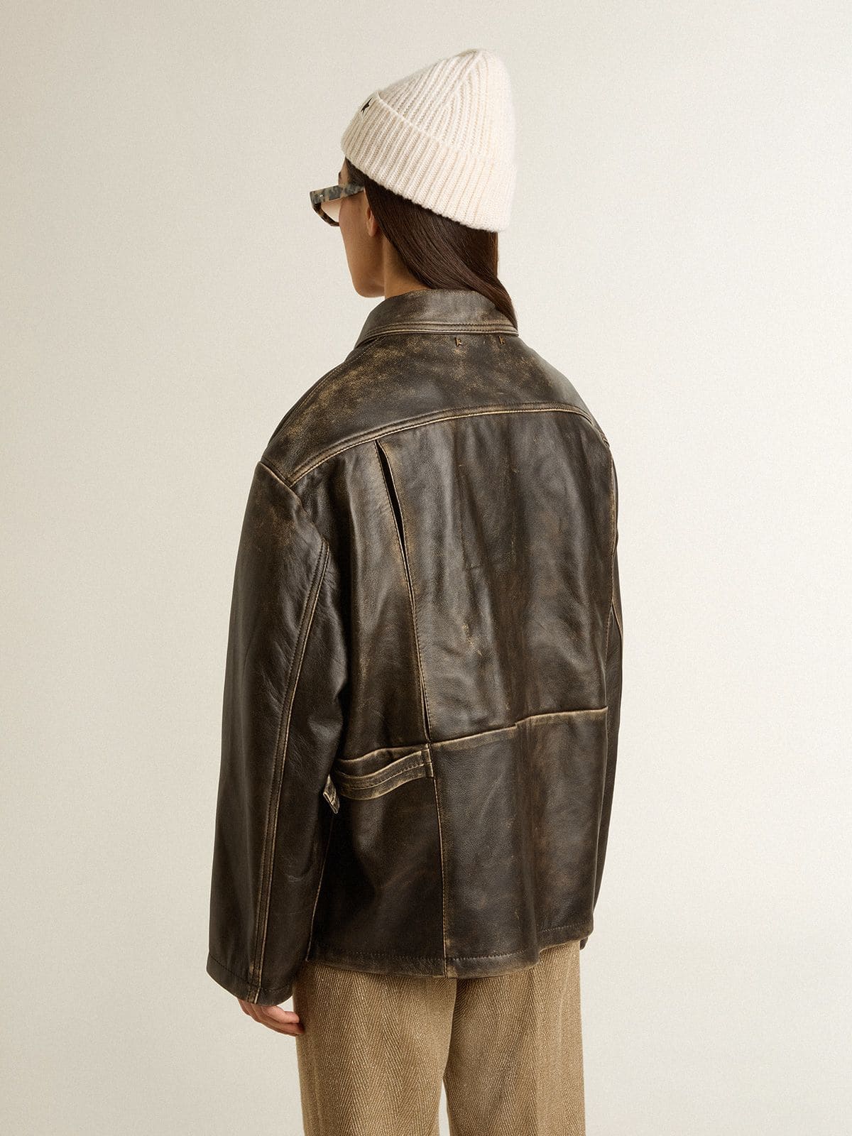 Women's aged brown nappa leather jacket