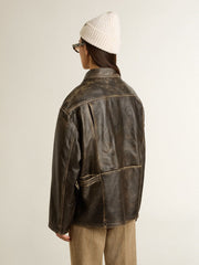 Women's aged brown nappa leather jacket