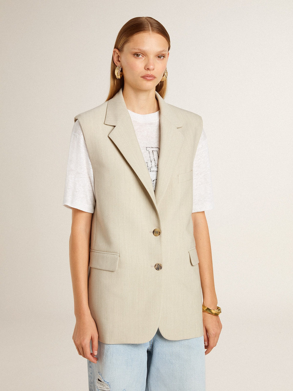 Women's khaki wool blend vest jacket