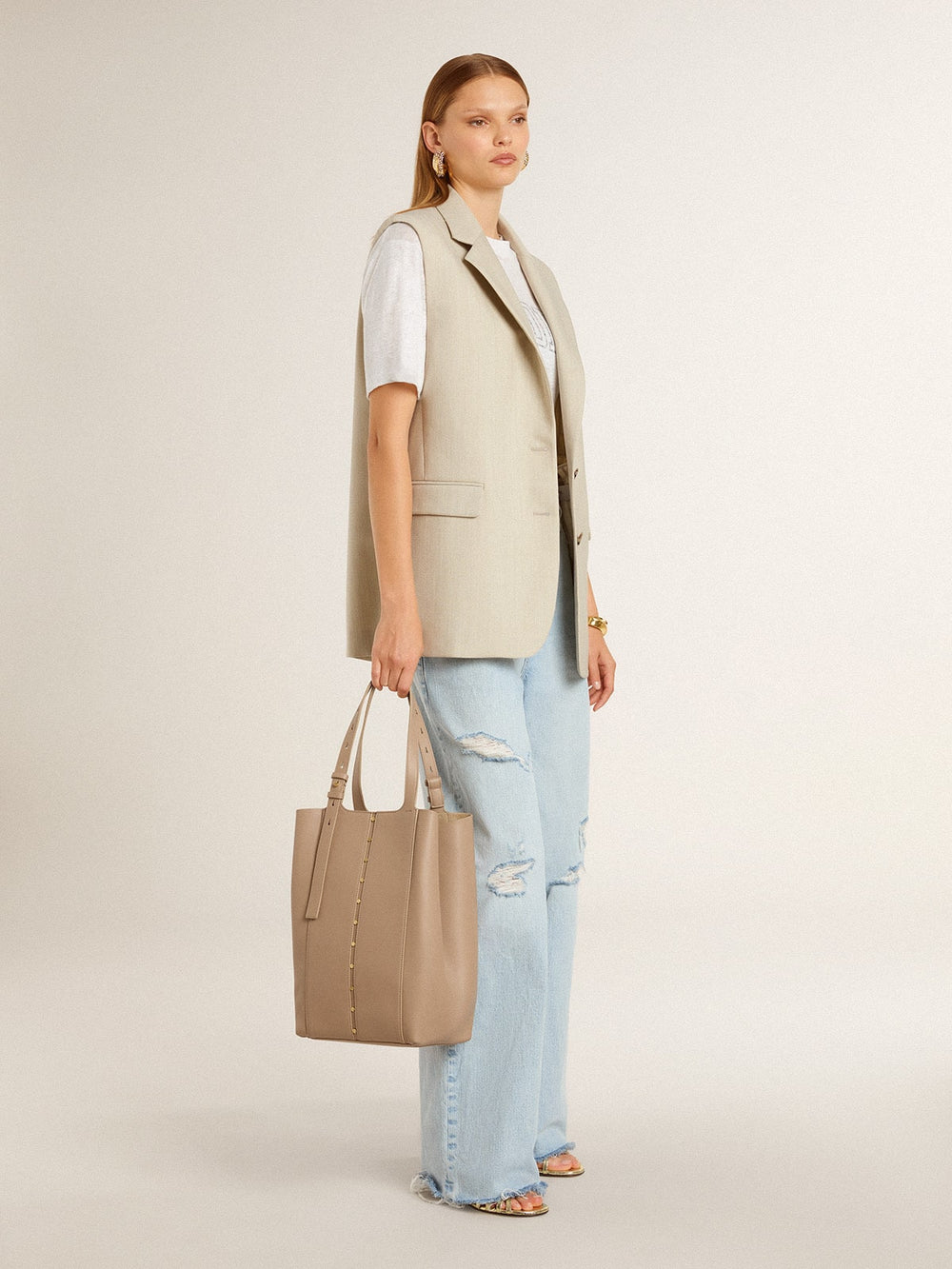 Women's khaki wool blend vest jacket