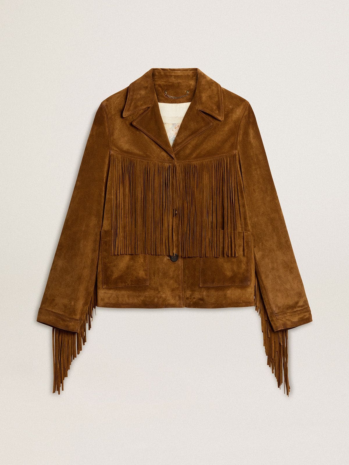 Women’s tobacco-colored suede jacket women with fringes