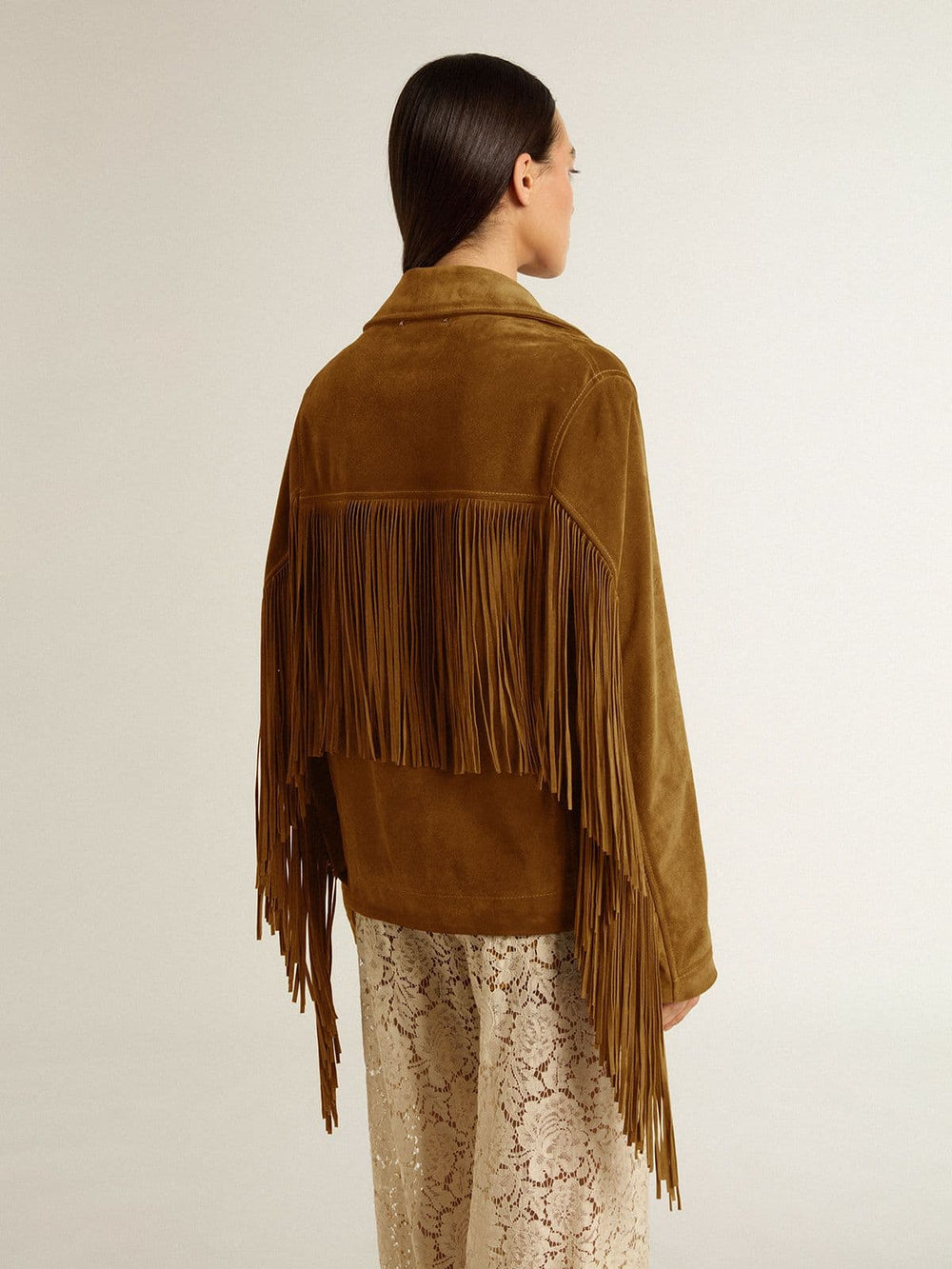 Women’s tobacco-colored suede jacket women with fringes