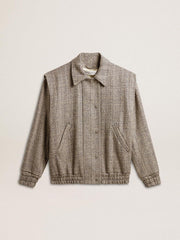 Women's bomber jacket in ecru brown herringbone wool