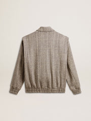 Women's bomber jacket in ecru brown herringbone wool
