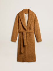 Women's coat with shawl collar in tobacco
