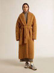 Women's coat with shawl collar in tobacco