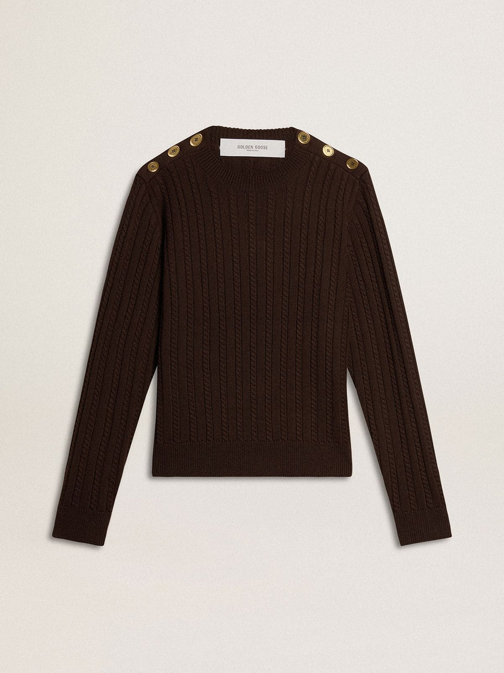 Women's crew-neck sweater in wool blend with gold buttons