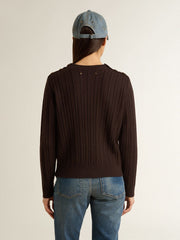 Women's crew-neck sweater in wool blend with gold buttons