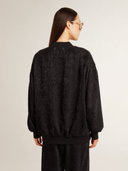 Women's black cardigan with tone-on-tone toile de jouy bead embroidery