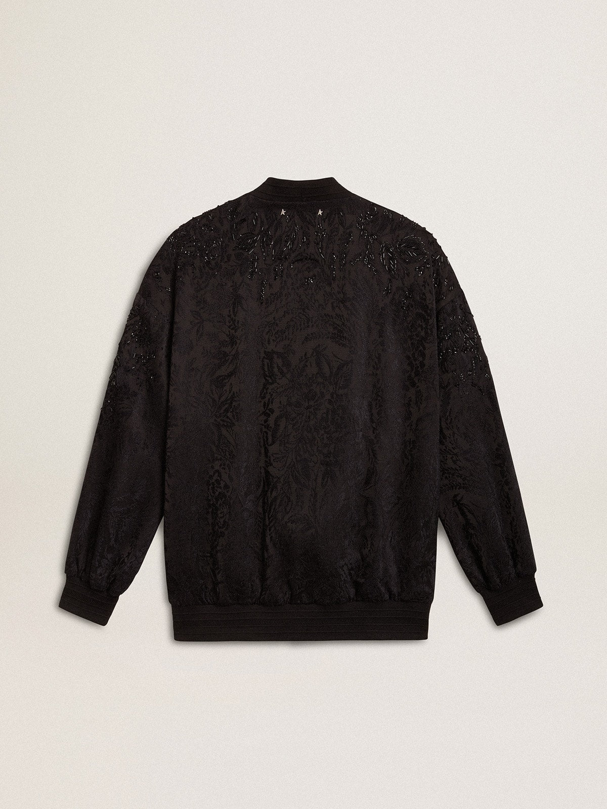 Women's black cardigan with tone-on-tone toile de jouy bead embroidery