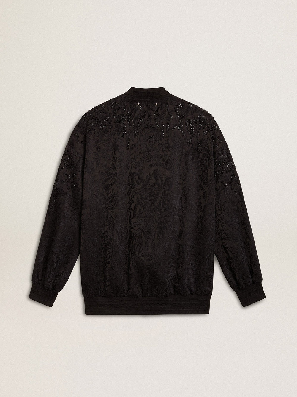 Women's black cardigan with tone-on-tone toile de jouy bead embroidery