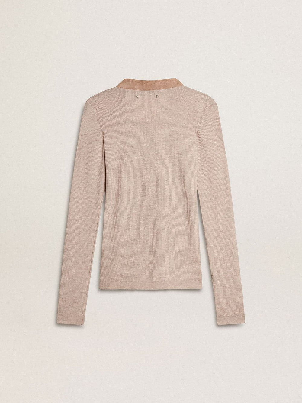 Beige wool sweater with leather details