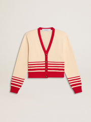 Women's cardigan in cream with red stripes