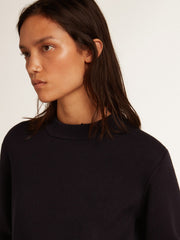 Women’s round-neck sweater in dark blue cotton