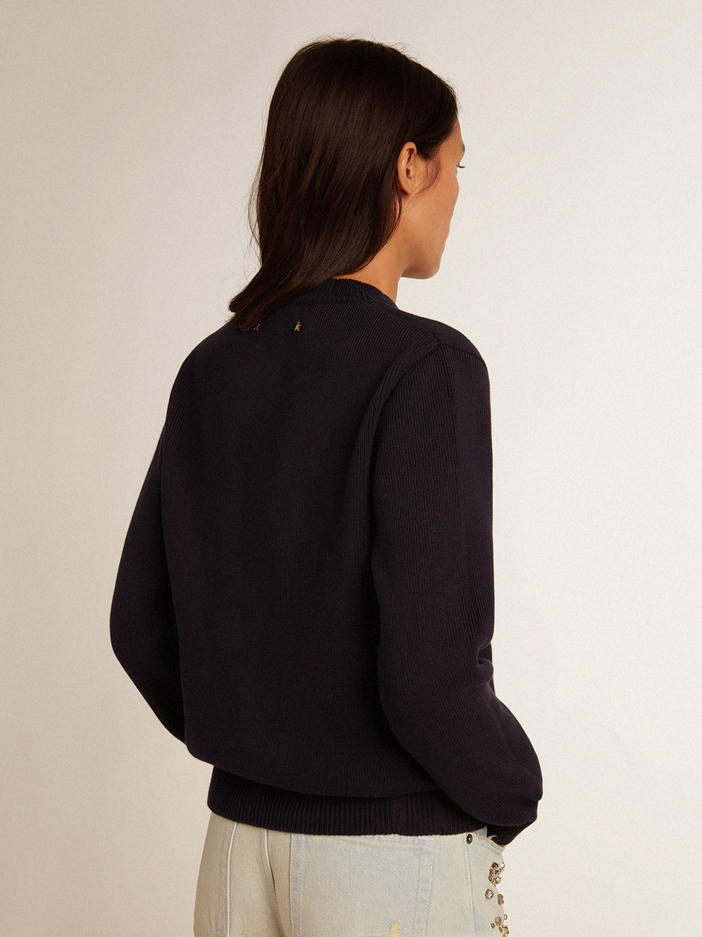 Women’s round-neck sweater in dark blue cotton