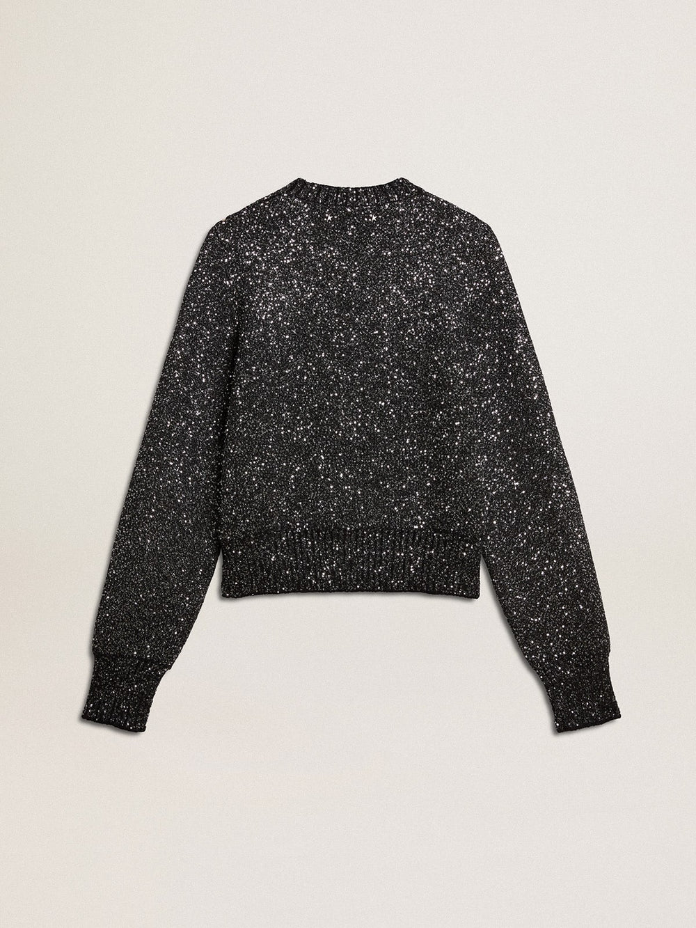 Women's black wool blend cropped sweater with all-over sequins