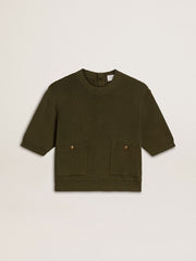 Women's short-sleeved sweater in military-green cotton