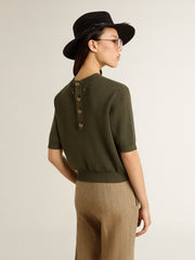Women's short-sleeved sweater in military-green cotton