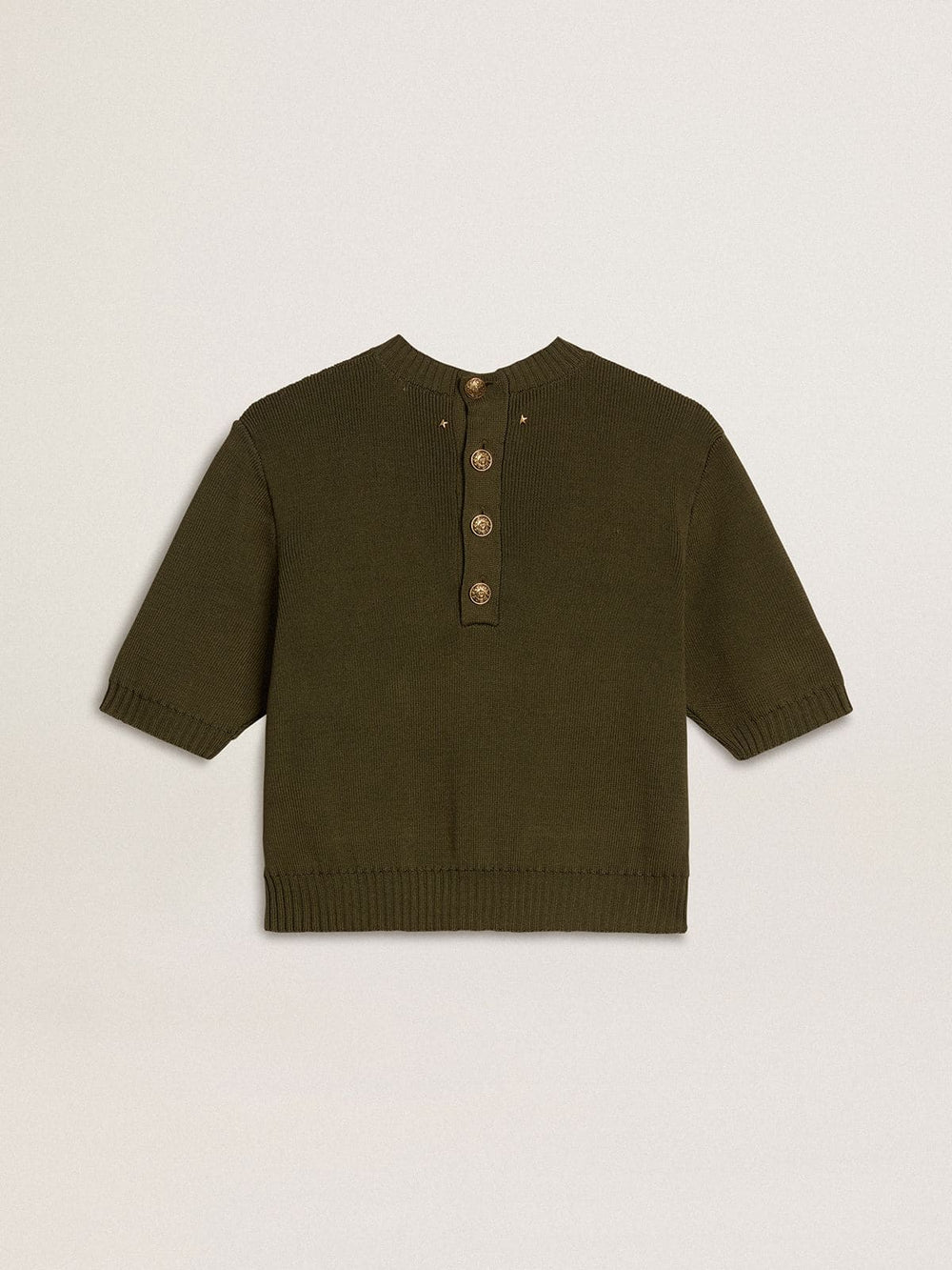 Women's short-sleeved sweater in military-green cotton