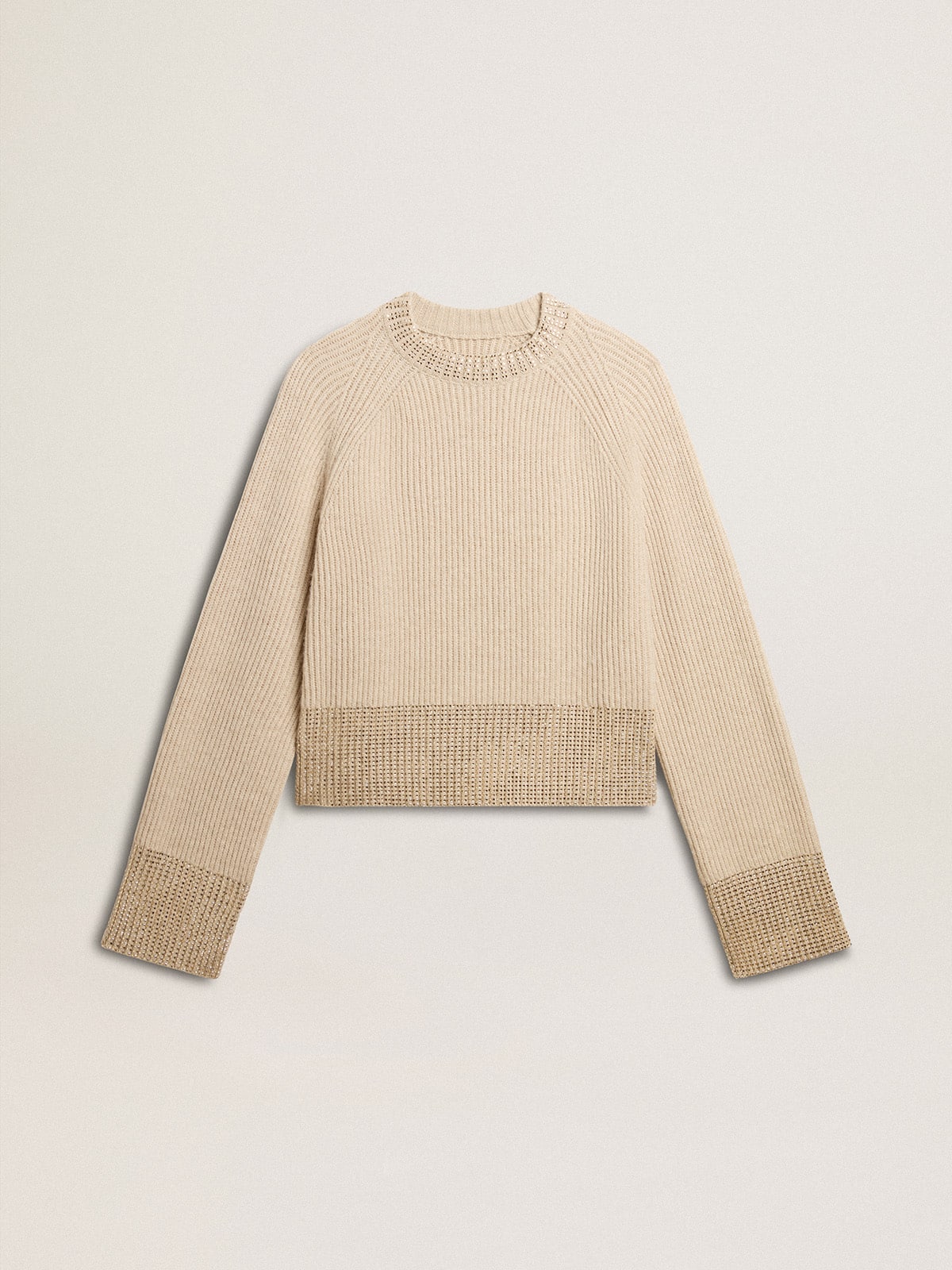 Women's boxy sweater in wool with hotfix crystal decoration