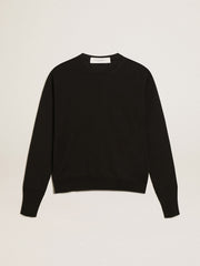 Women's round-neck sweater in black wool